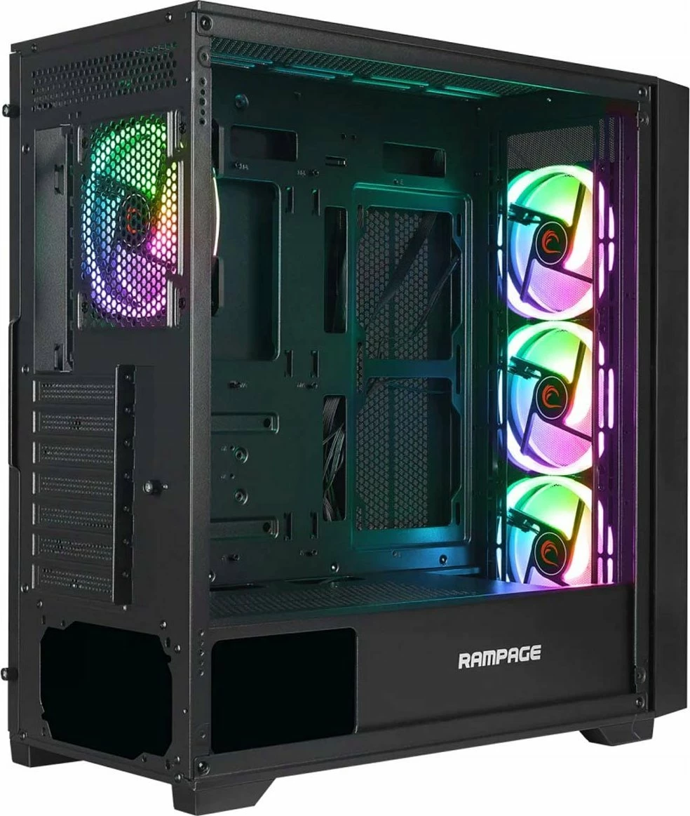 Kasë Rampage Prime Mesh ARGB, Midi Tower, ATX/E-ATX, 4x ARGB fan, e zezë