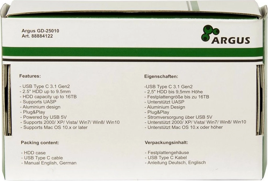 Kasë eksternë për HDD/SSD 2.5" Inter-Tech Argus GD-25010, USB 3.0, e zezë