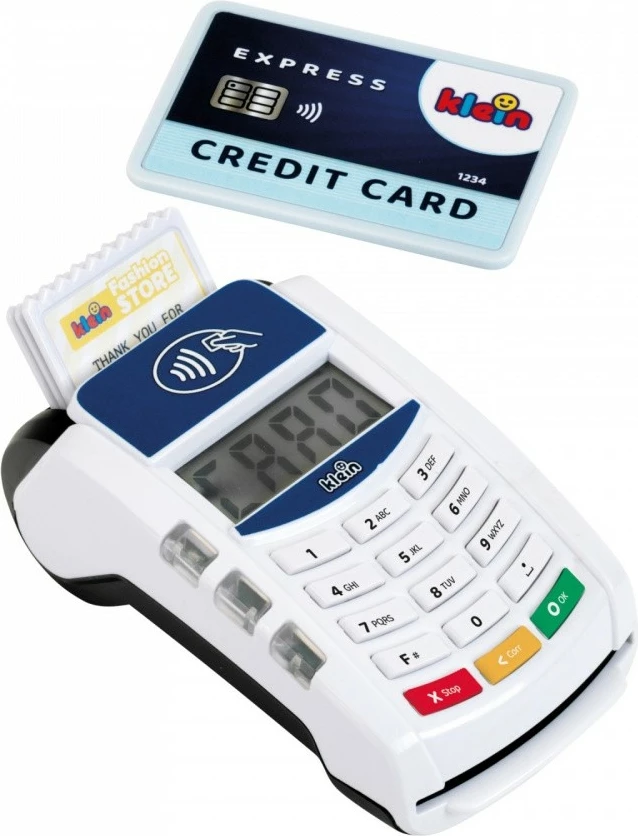 Terminal pagese lodër Klein 7266, plastikë, i bardhë, me kartë krediti dhe fatura lodër