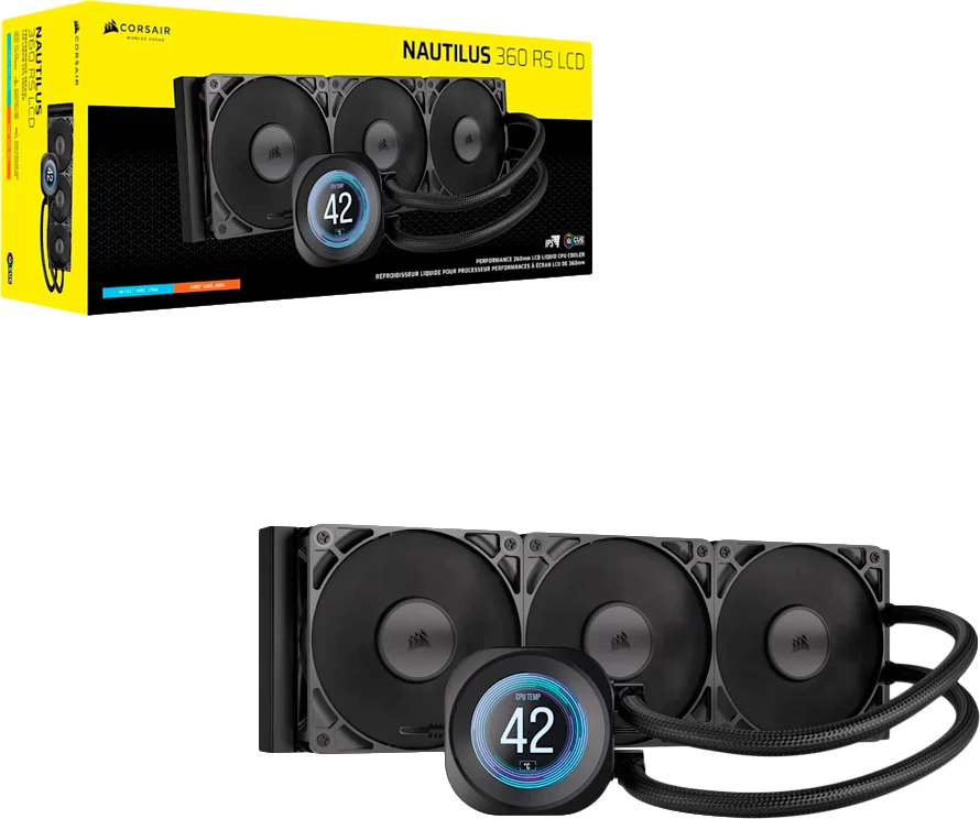 Ftohës liquid për CPU CORSAIR Nautilus 360 LCD, radiator 360mm, LCD display, 420-2100 RPM, i zi