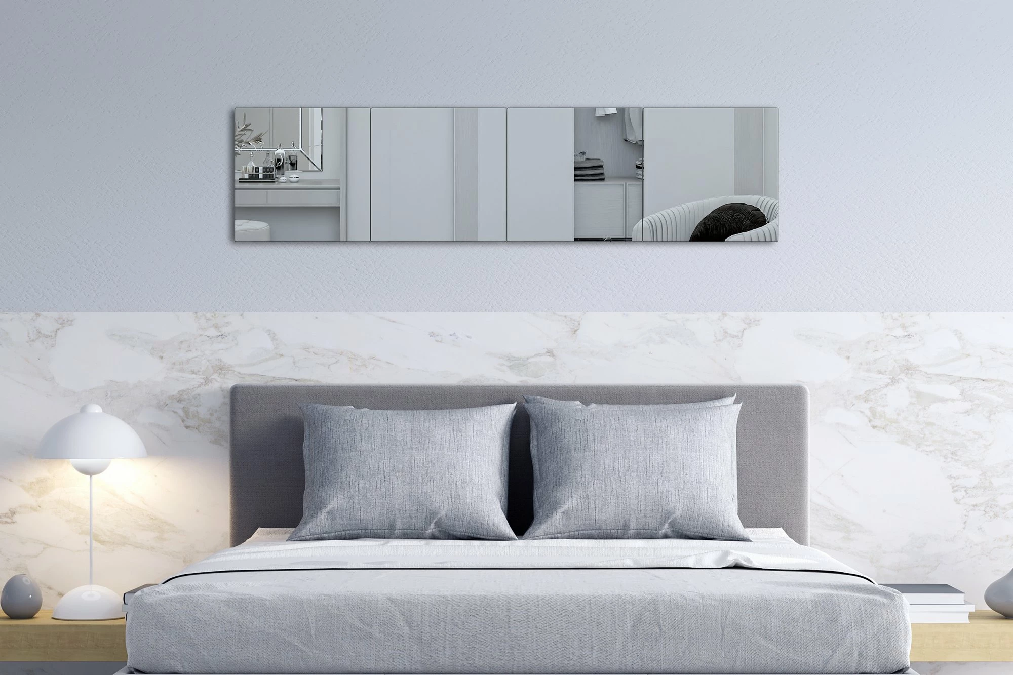 Pasqyrë drejtkëndëshe Hanah Home, 4 copa, 20x80cm, ngjyrë argjendi