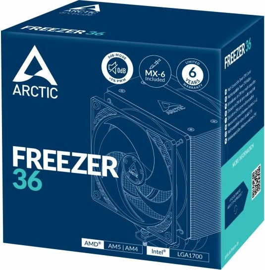 Ftohës procesori ARCTIC Freezer 36, 2x 120mm P12 PWM PST, për Intel LGA1851/1700 & AMD AM5/AM4, 159mm, i zi