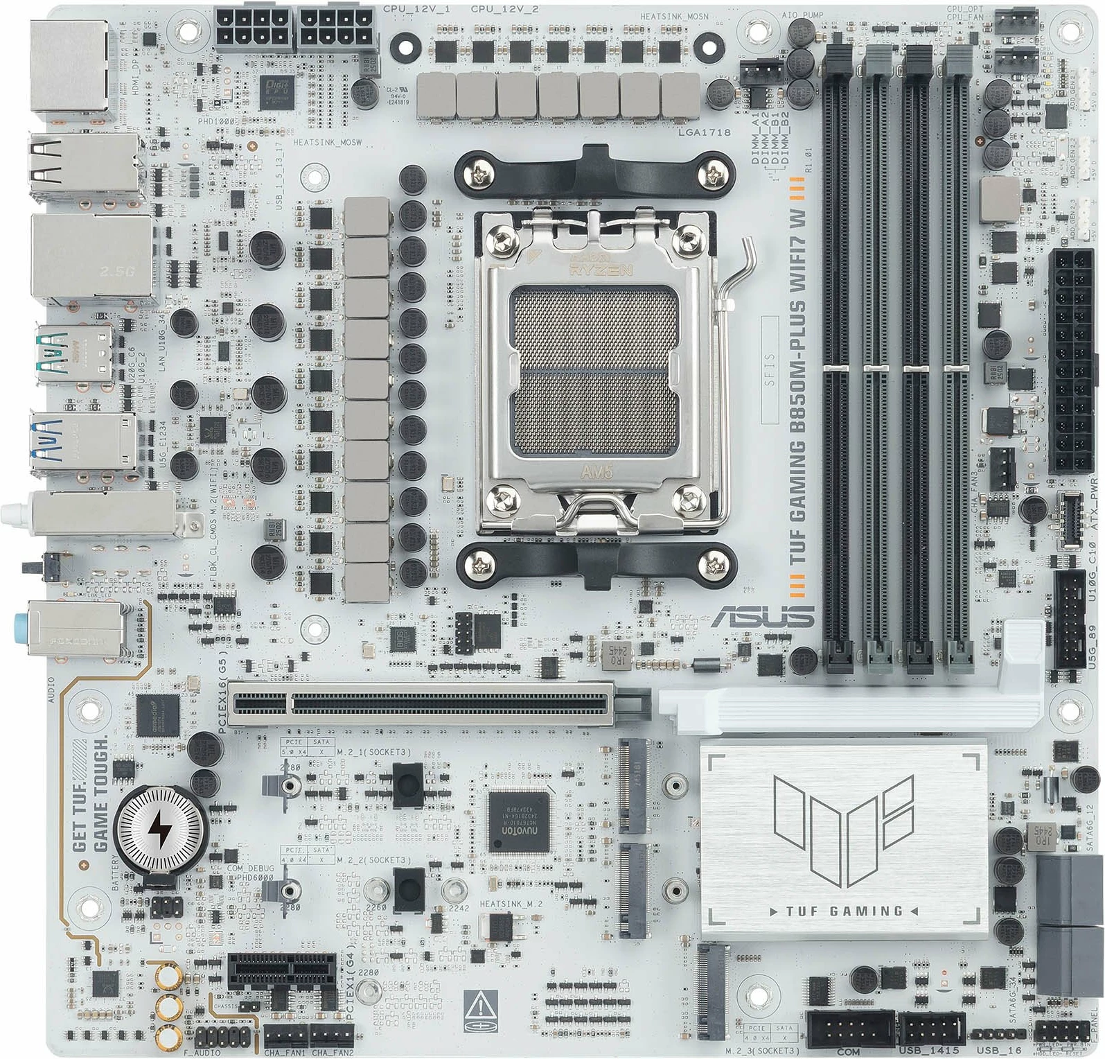 Pllakë amë Asus TUF Gaming B850M-PLUS WIFI7 W Micro ATX AM5 DDR5 256GB Wi‑Fi 7, e bardhë