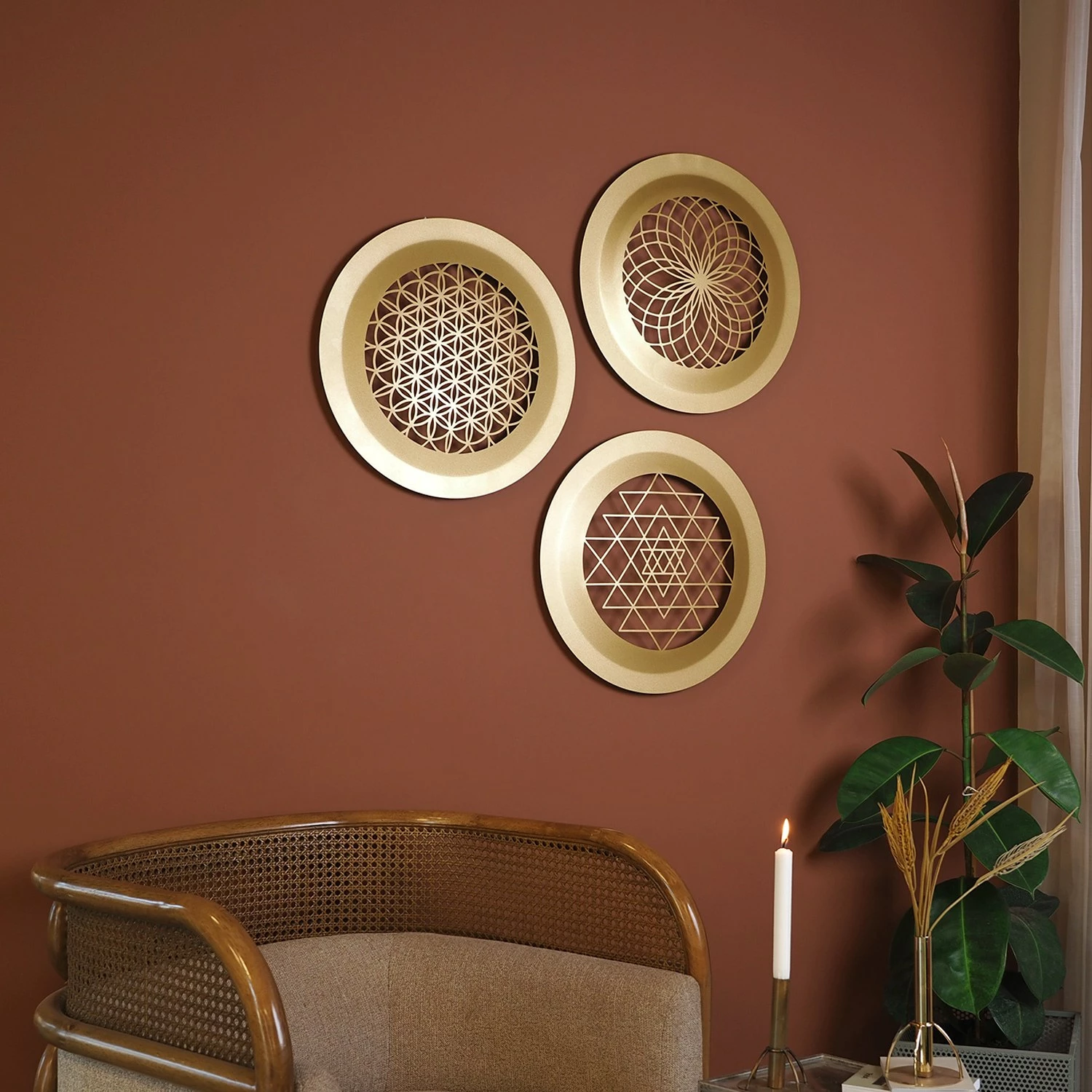 Aksesor dekorativ metalik për mur Wallity, ngjyrë ari, APT757MAA