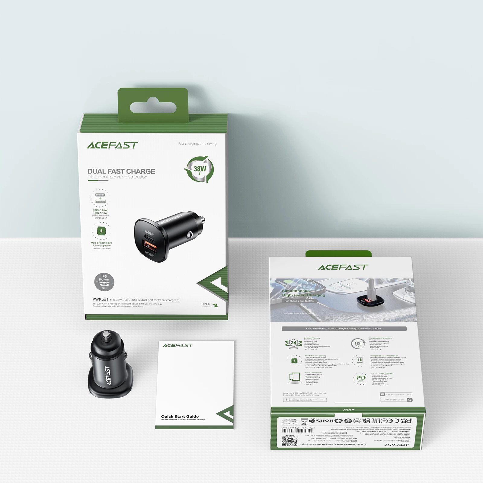 Karikues makine, Acefast, B1, 38W, USB-C + USB, PD 20W, QC 3.0, PPS, 2 porta, i zi