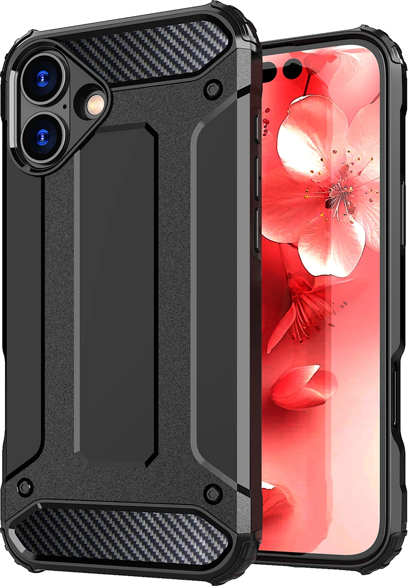 Mbështjellës Hurtel Hybrid Armor për iPhone 16e, i zi