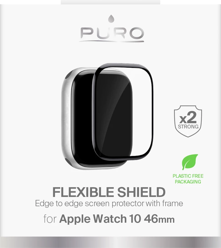 Folie mbrojtëse Puro Flexible Shield për Apple Watch 10/11 46mm, me aplikator, e zezë