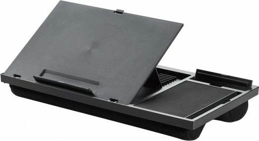 Mbajtëse laptopi Q-Connect KF14471, e rregullueshme në lartësi dhe kënd, me mauspad dhe mbajtëse telefoni, 51.8 x 28.1 x 5.9 cm, e zezë