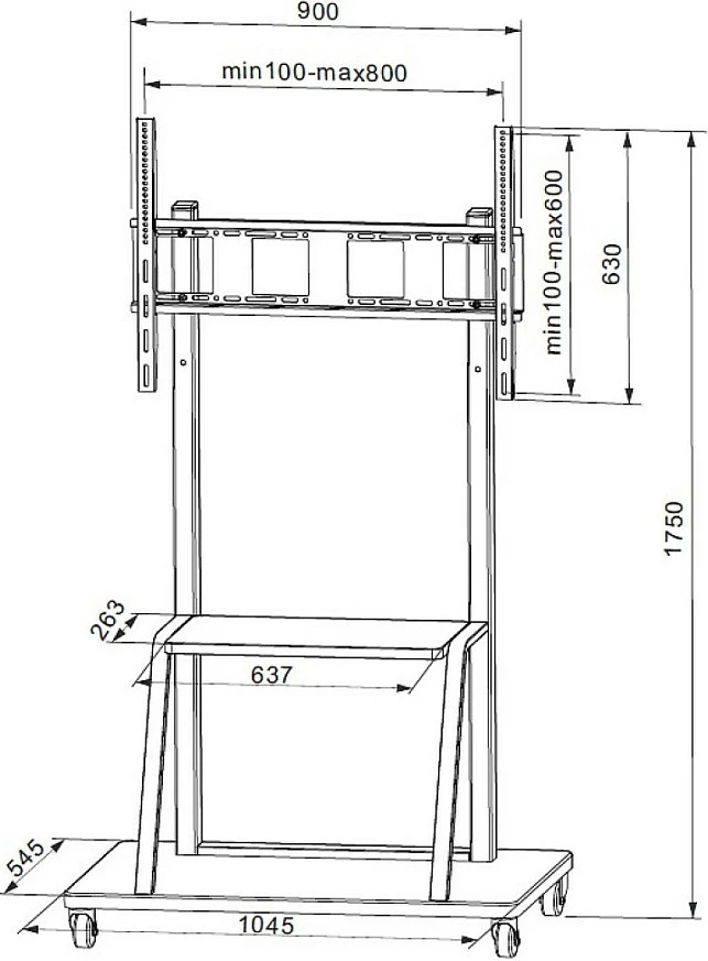 Mbajtëse dyshemeje për TV/Monitor Techly ICA-TR30, me rrota, VESA 1200x600, 55-100", 150 kg, e zezë