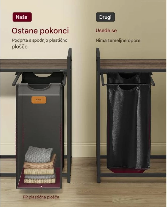 Shportë rrobash VASAGLE BLH203B01 150L me 4 ndarje (2x25L + 2x50L), karrocë me rrota dhe rafte, 98.6×33×80.5 cm, kafe gështenjë/zi/gri
