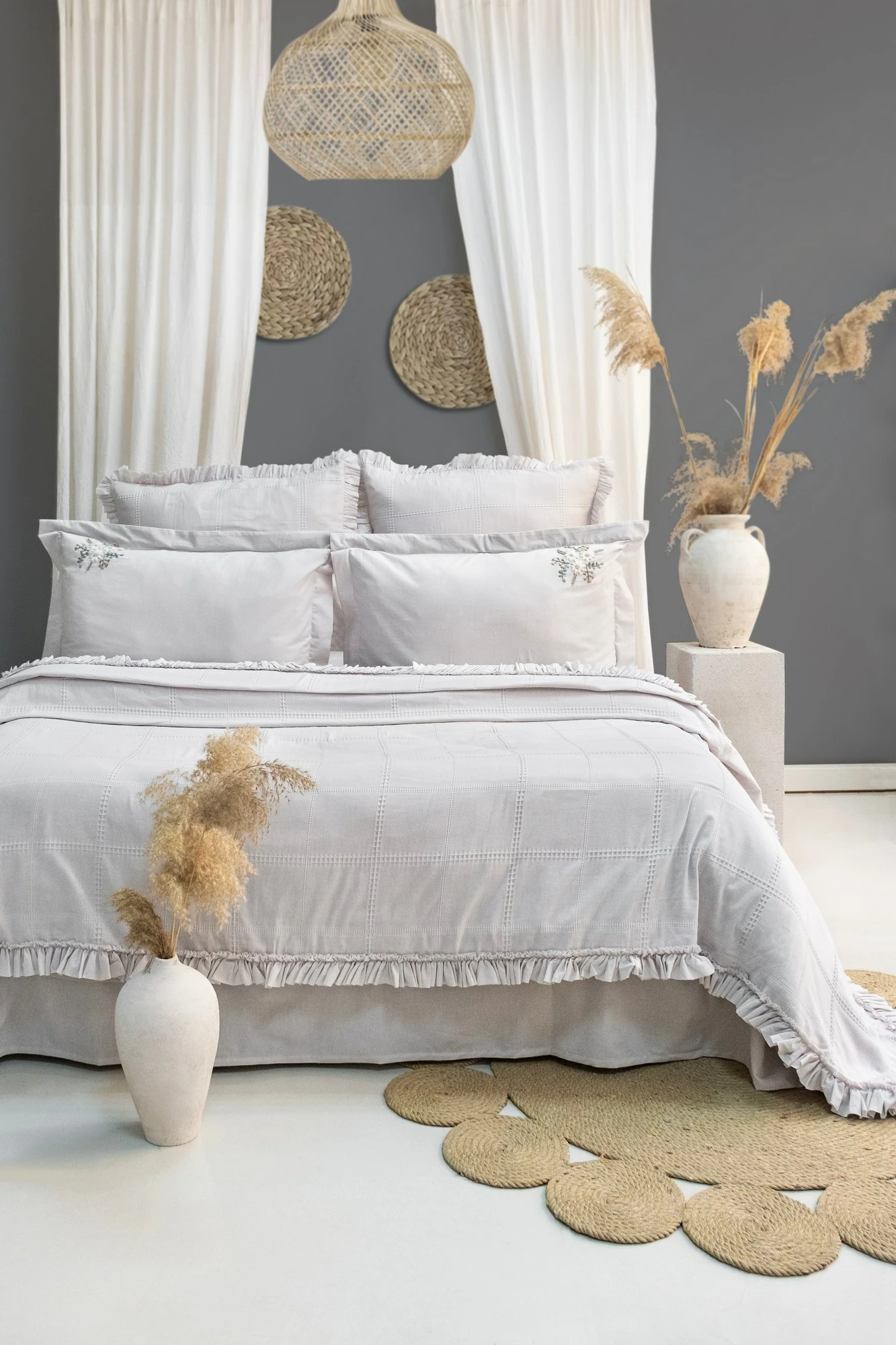 Set mbulesë dysheku dopio, Fiorella, ngjyrë gri e çelët