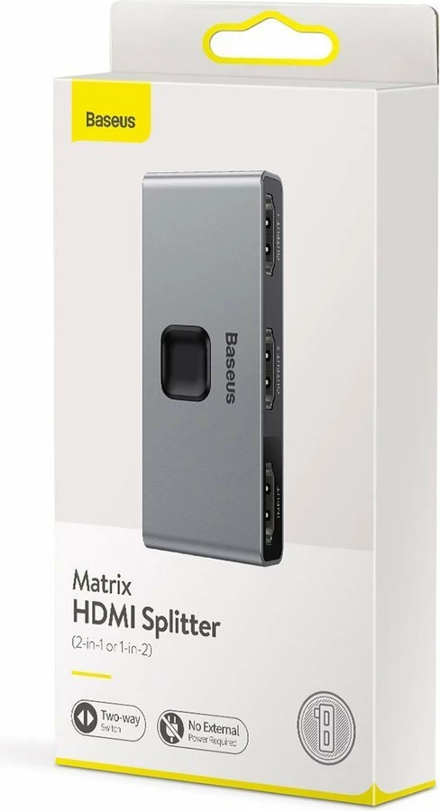 Switch HDMI Baseus CAHUB-BC0G, 2x HDMI, 4K/30Hz, Gri