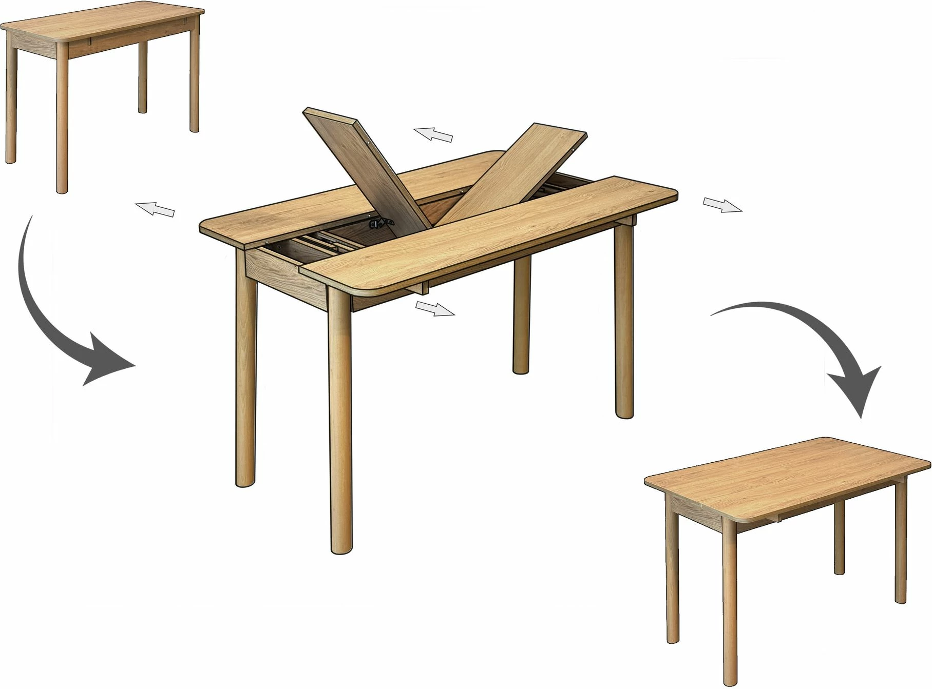 Set tavoline me karrige, zgjatues, 4 pjesë, Skye Decor, Vina Mini 01 0900, ngjyrë lis dhe gur