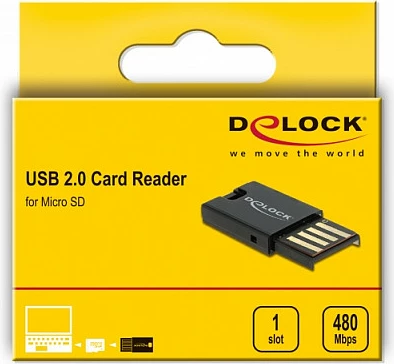 Lexues kartelash DeLOCK USB 2.0, microSD/microSDHC/microSDXC, 480 Mbit/s, zi