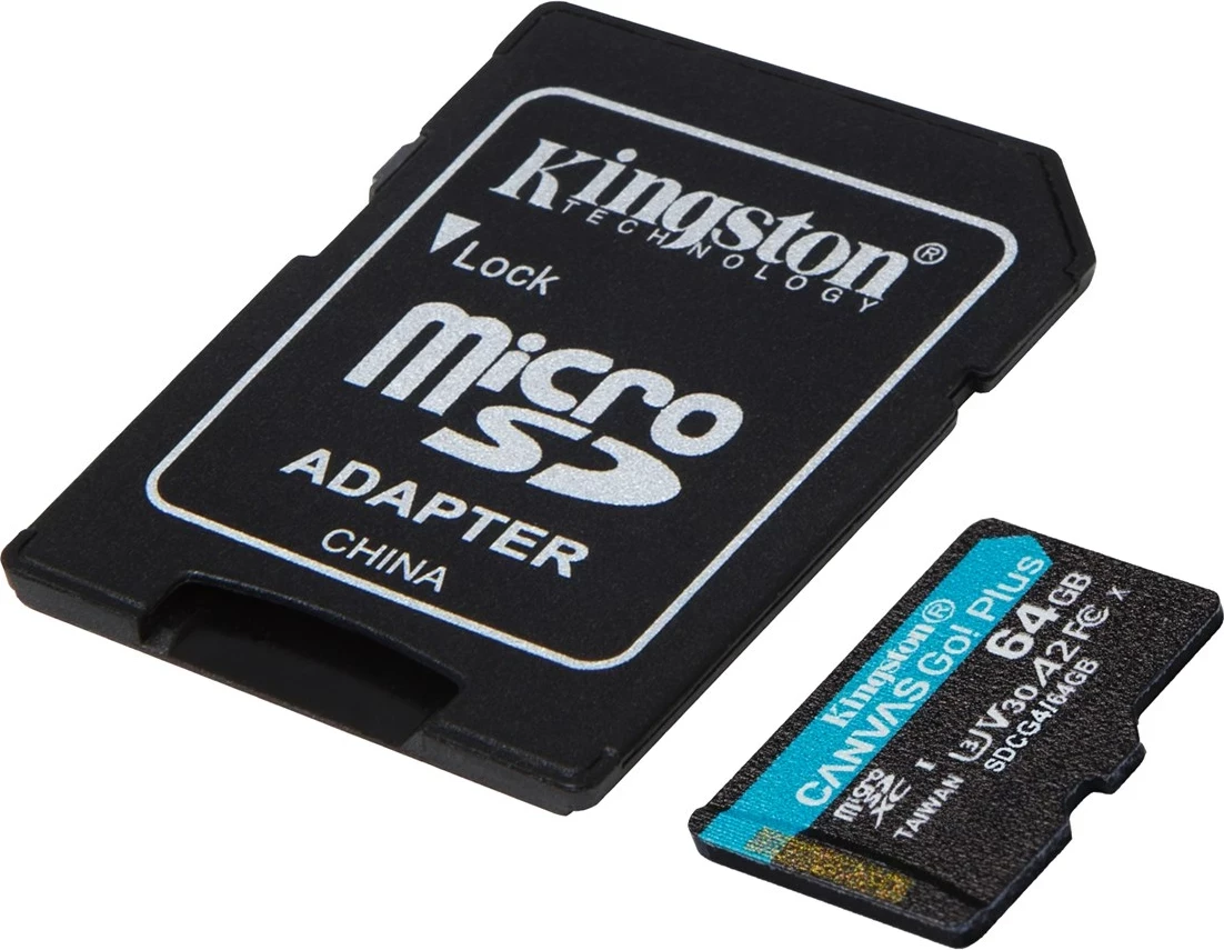 Kartelë microSDXC Kingston Canvas Go Plus 64GB me adapter, e zezë