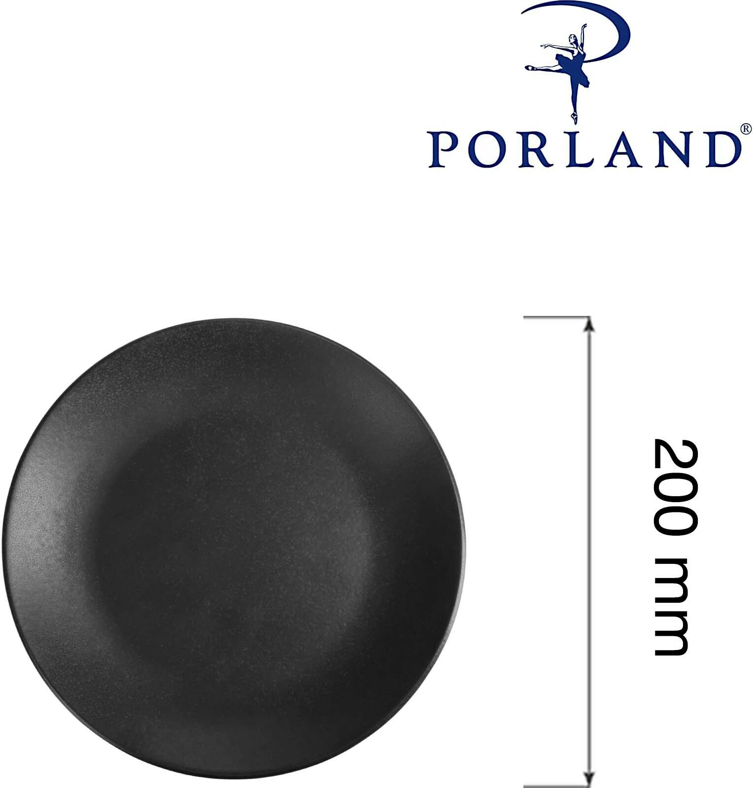 Pjatë e cekët Porland Seasons Coal 200 mm, e zezë, set 6 copë