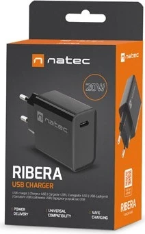 Karikuesi Natec Ribera 20W USB-C, ngjyrë e zezë