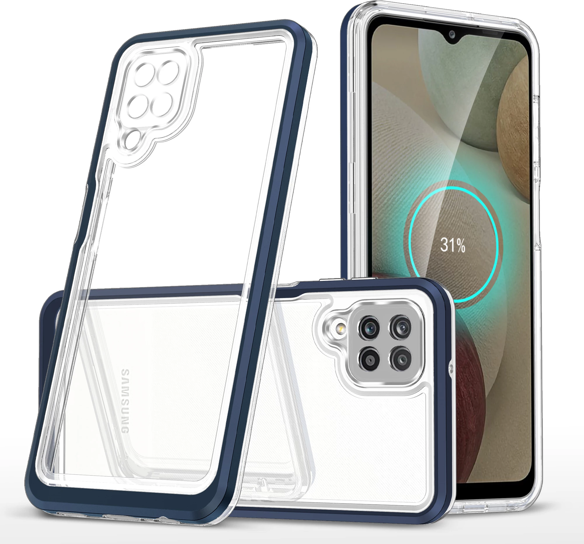 Mbështjellës Hurtel Hybrid Armor Clear 3 in 1 për Samsung Galaxy A22, Blu/Transparent