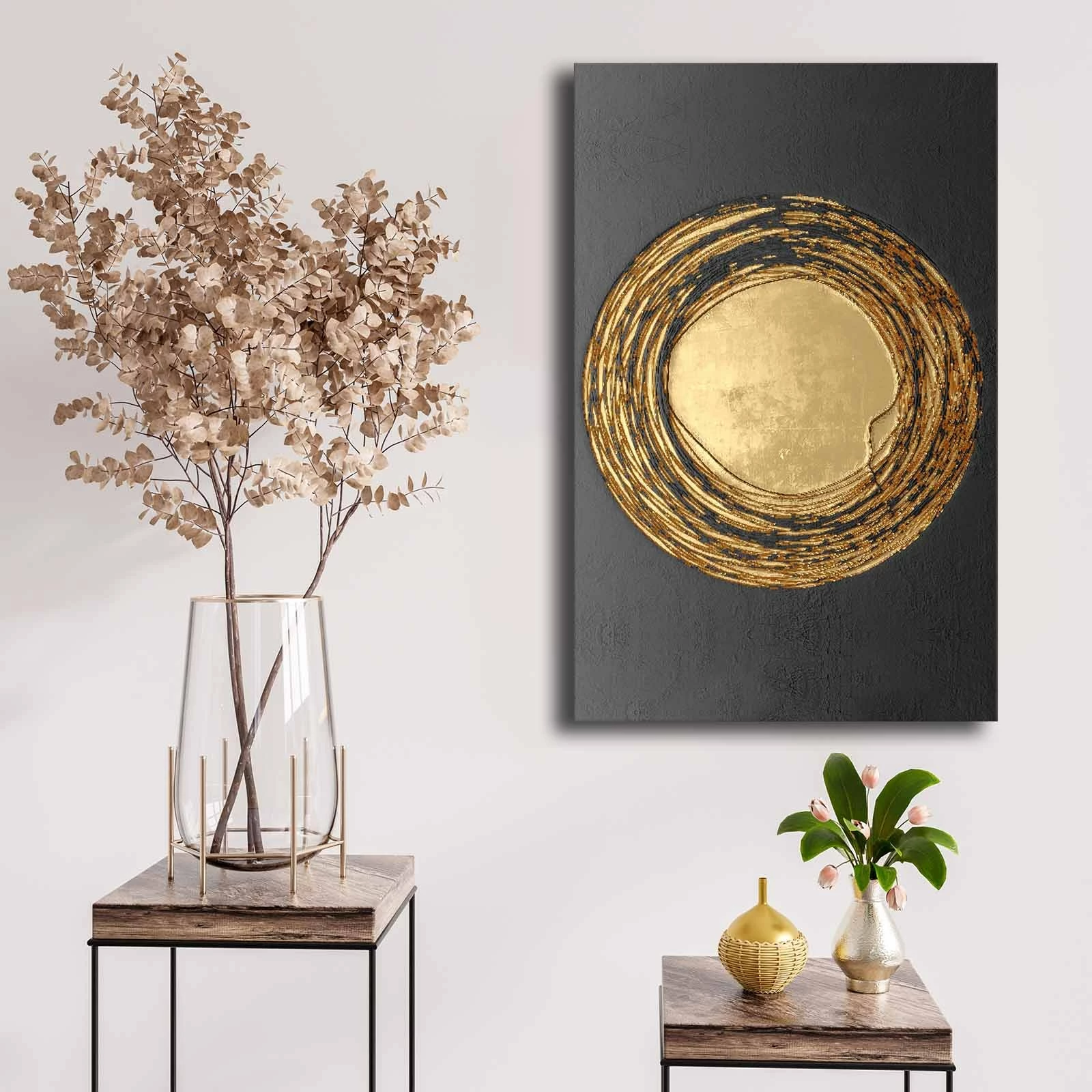 Pikturë dekorative në kanavacë, ngjyrë ari dhe e zezë, Wallity, 45x70cm