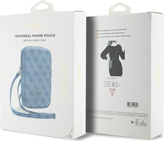 Mbështjellës Guess Zip 4G Triangle për celular, lëkurë artificiale, kaltër