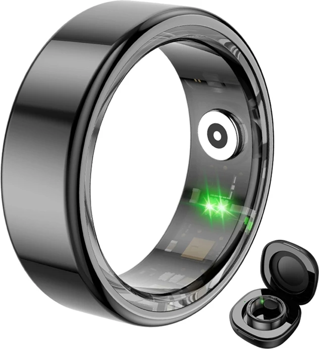 Unazë smart Colmi R02, madhësia 10 (19.8 mm), me kuti karikimi, e zezë
