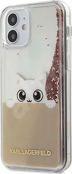 Mbështjellës KARL LAGERFELD KLHCP12SPABGNU për iPhone 12 Mini, hard transparent me glitter rozë "Peek a Boo", transparent
