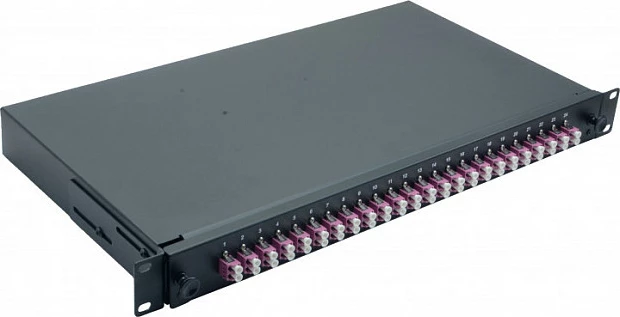 Spleissbox fiber optike Helos LWL 19" 1U, 24x LC Duplex OM4, e zezë