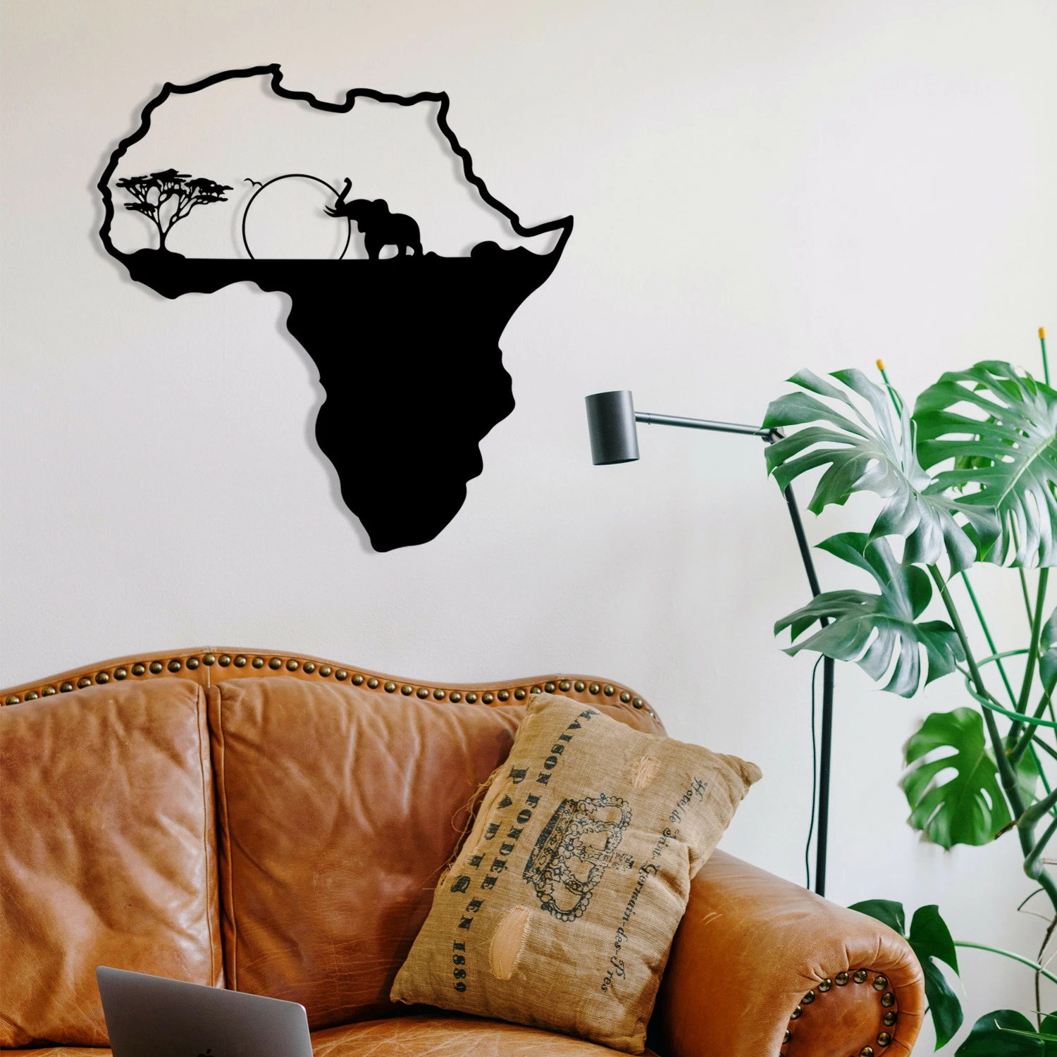 Aksesor dekorativ metalik për mur, Wallity, Afrika 1, ngjyrë e zezë, 55x57cm