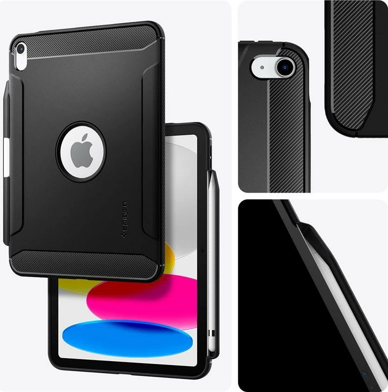 Mbështjellës për iPad Spigen Rugged Armor 22697-0, 10.9\" (iPad 10th Gen 2022), TPU, MIL-STD 810G, Matte Black