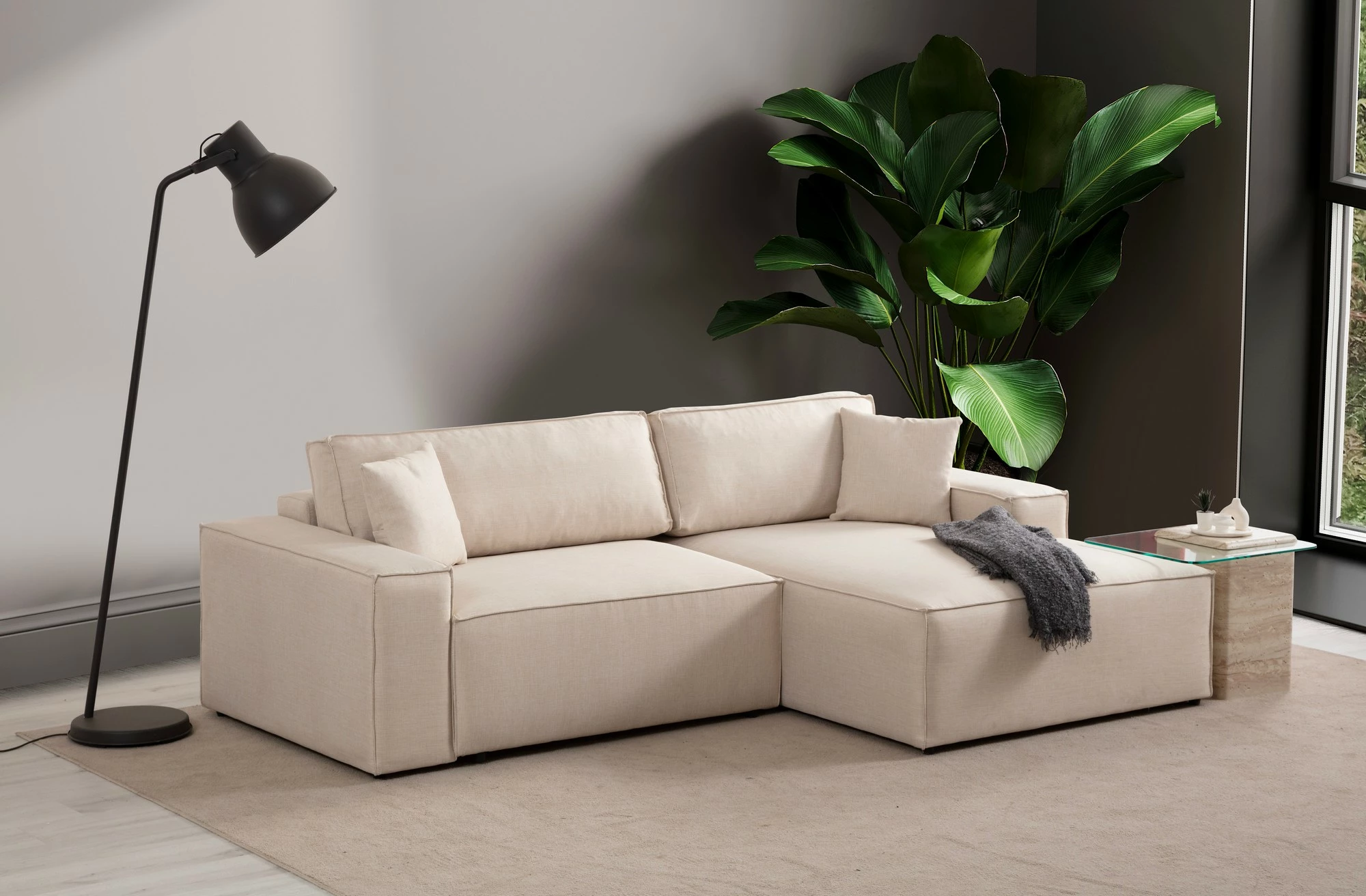 Kënd-sofë krevate Atelier del Sofa, kënd i djathtë, ngjyrë ecru