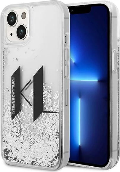 Mbështjellës Karl Lagerfeld KLHCP14SLBKLCS për iPhone 14, 6.1", hardcase, Liquid Glitter Big KL, argjendtë