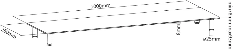 Stojak për monitor Gembird MS-TABLE-GL-01 XL 1000 x 260 mm, qelq i temperuar, lartësi e rregullueshme 78-93 mm, ngarkesë 20 kg, i zi