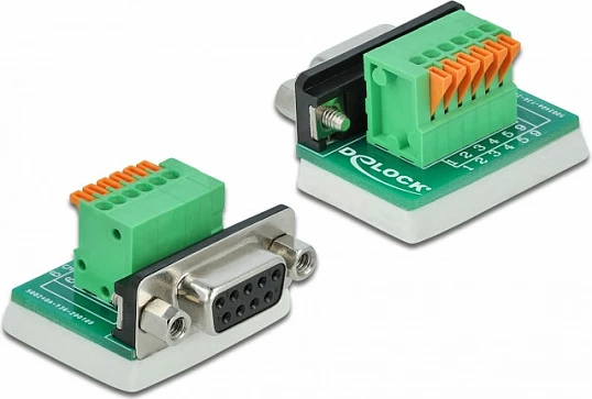Adapter DeLOCK D-Sub DB9 femër në terminal bllok me push button, vertikal, 1 copë, i gjelbër
