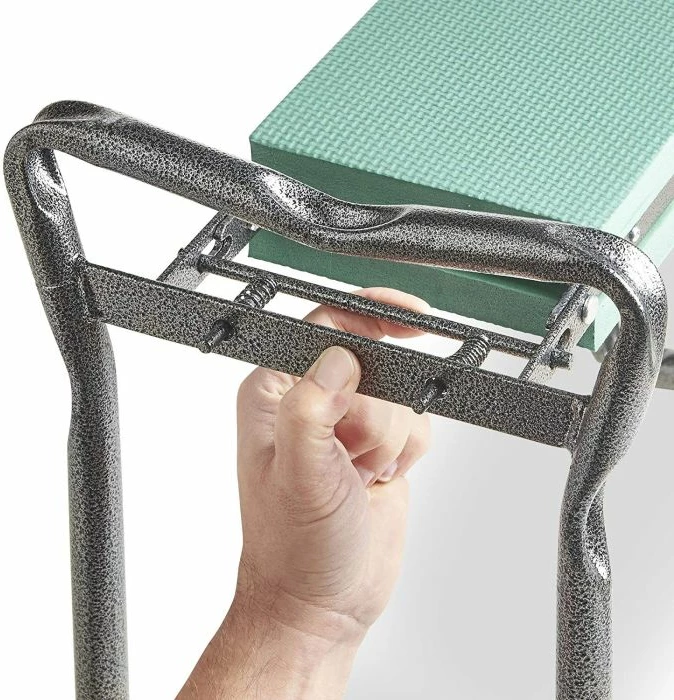 Stol/kneeler për kopsht VONHAUS 2-në-1 2515210, i palosshëm, me set veglash, jeshile/gri, set 5 copë