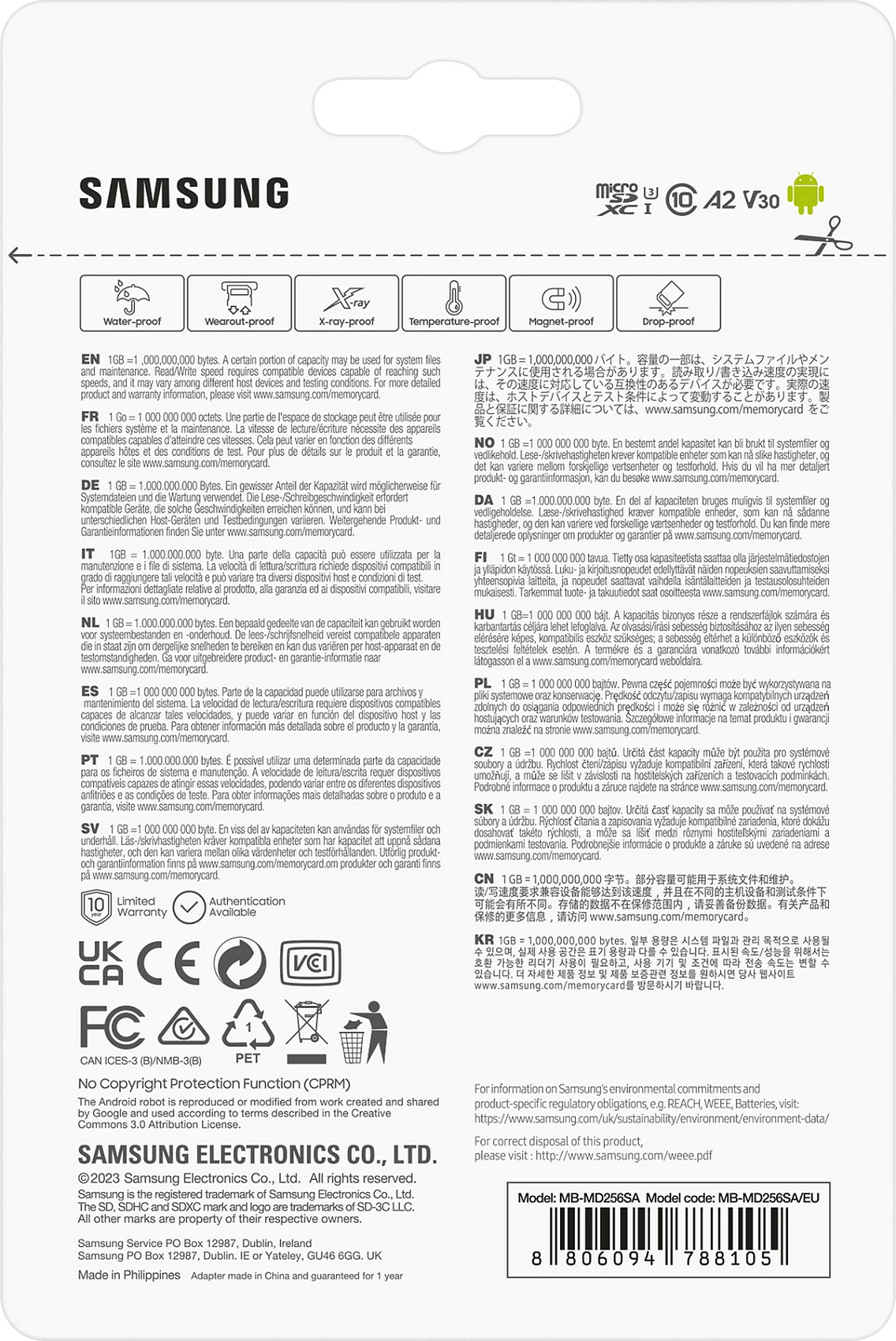 Kartelë MicroSD Samsung PRO Plus MB-MD256SA/EU, 256 GB, Klasë 3, UHS-I, 180 MB/s, 130 MB/s, Blu