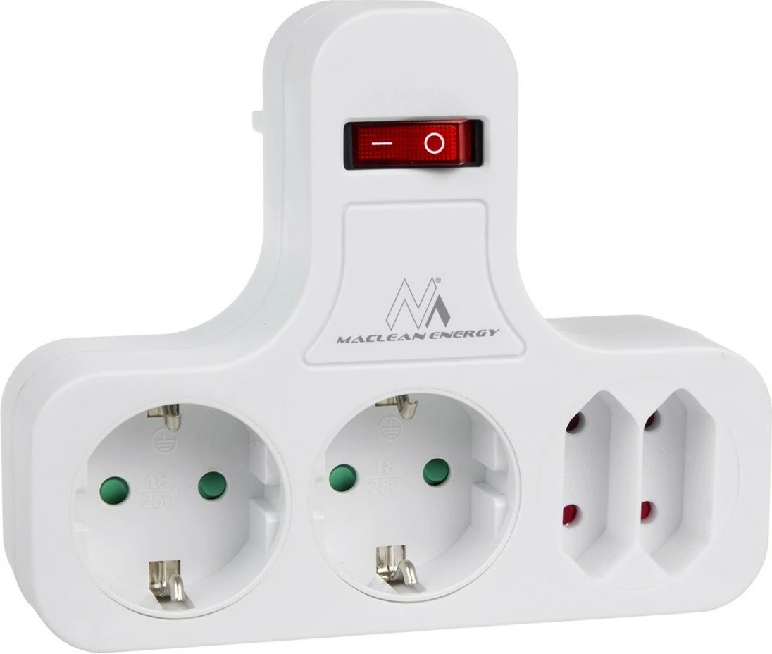 Prizë shumëfishe Maclean MCE224F (MCE224 G), 4 dalje (2x Type F Schuko + 2x Type C), me switch, e bardhë