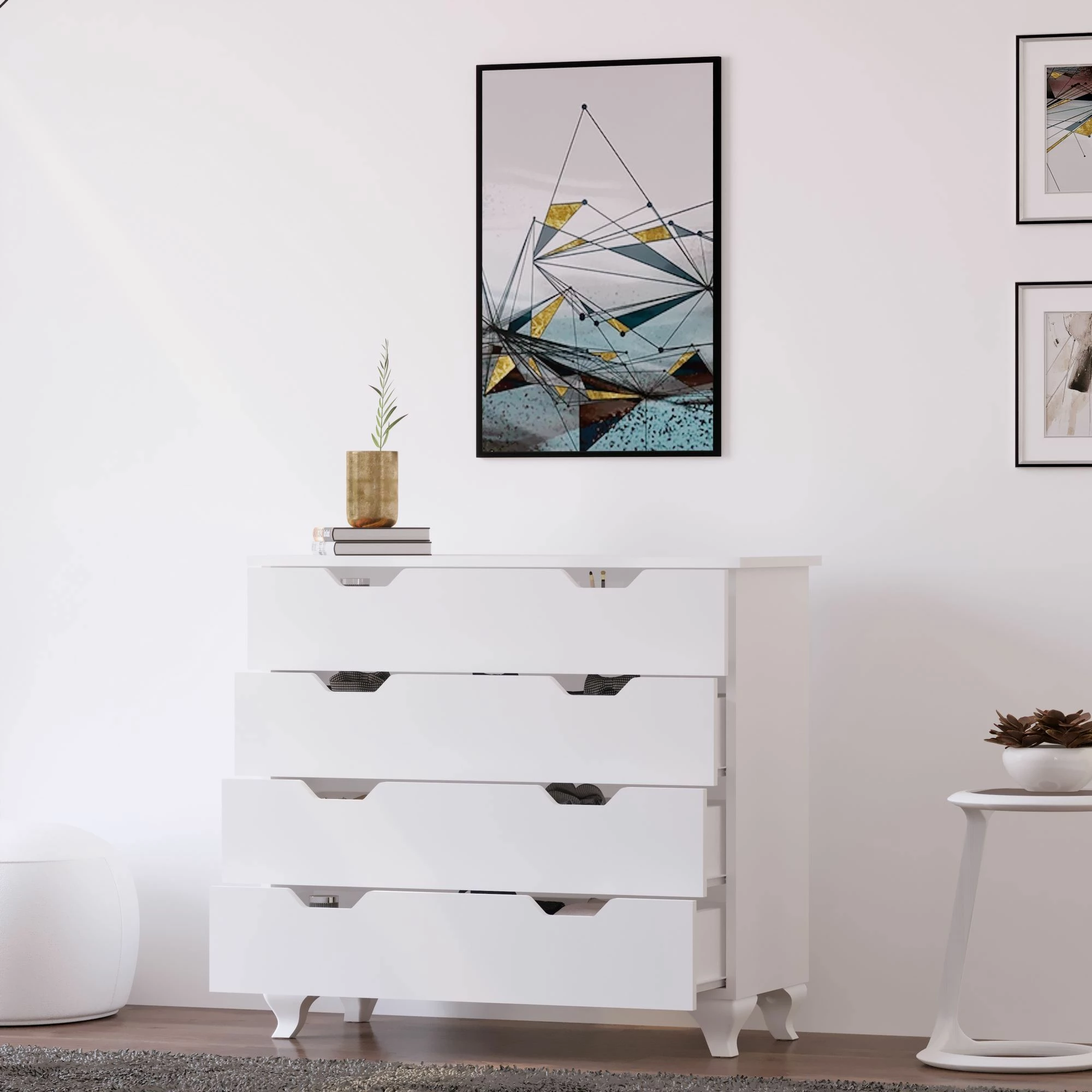 Komodë Skye Decor, Rb-162, ngjyrë e bardhë mat