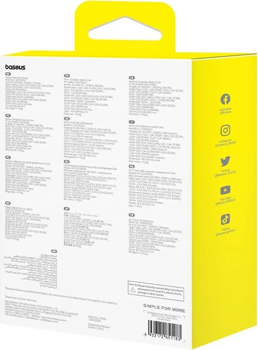 Karikues Baseus P10111404113-00 Cube USB-C / USB-A 30W, Zi