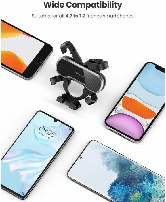 Mbajtës telefoni për veturë UGREEN 80539, air vent, gravitet auto-mbërthim, rrotullim 360°, 4.7-7.2", i zi/gri, në kuti