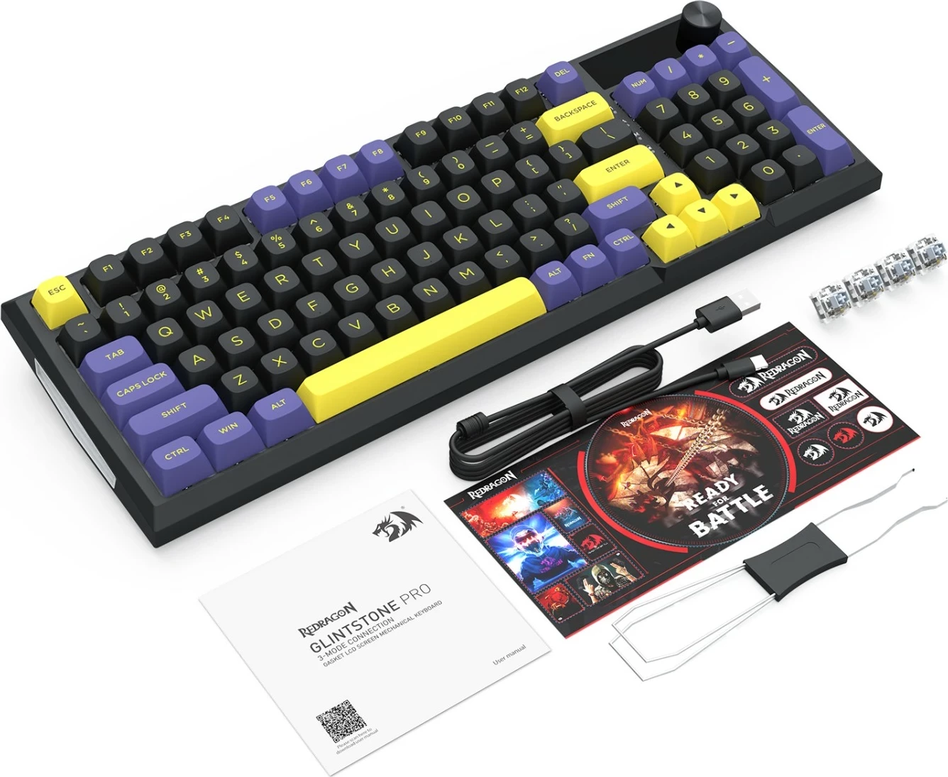 Tastierë gaming Redragon Glintstone K725LBY-RGB-PRO, mekanike 96%, wireless/wired, RGB, e zezë