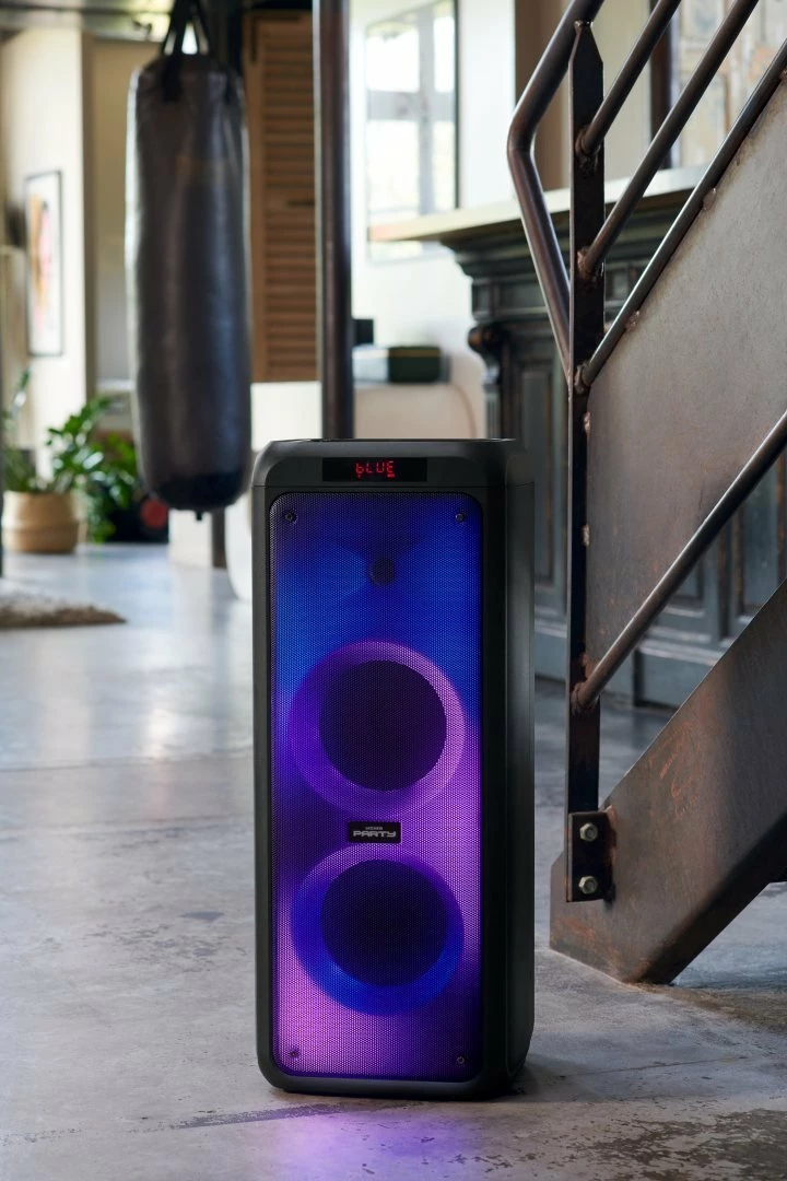 Altoparlant Bluetooth BigBen Party Tower XL Karaoke 600W me 2 mikrofonë, LED, i zi