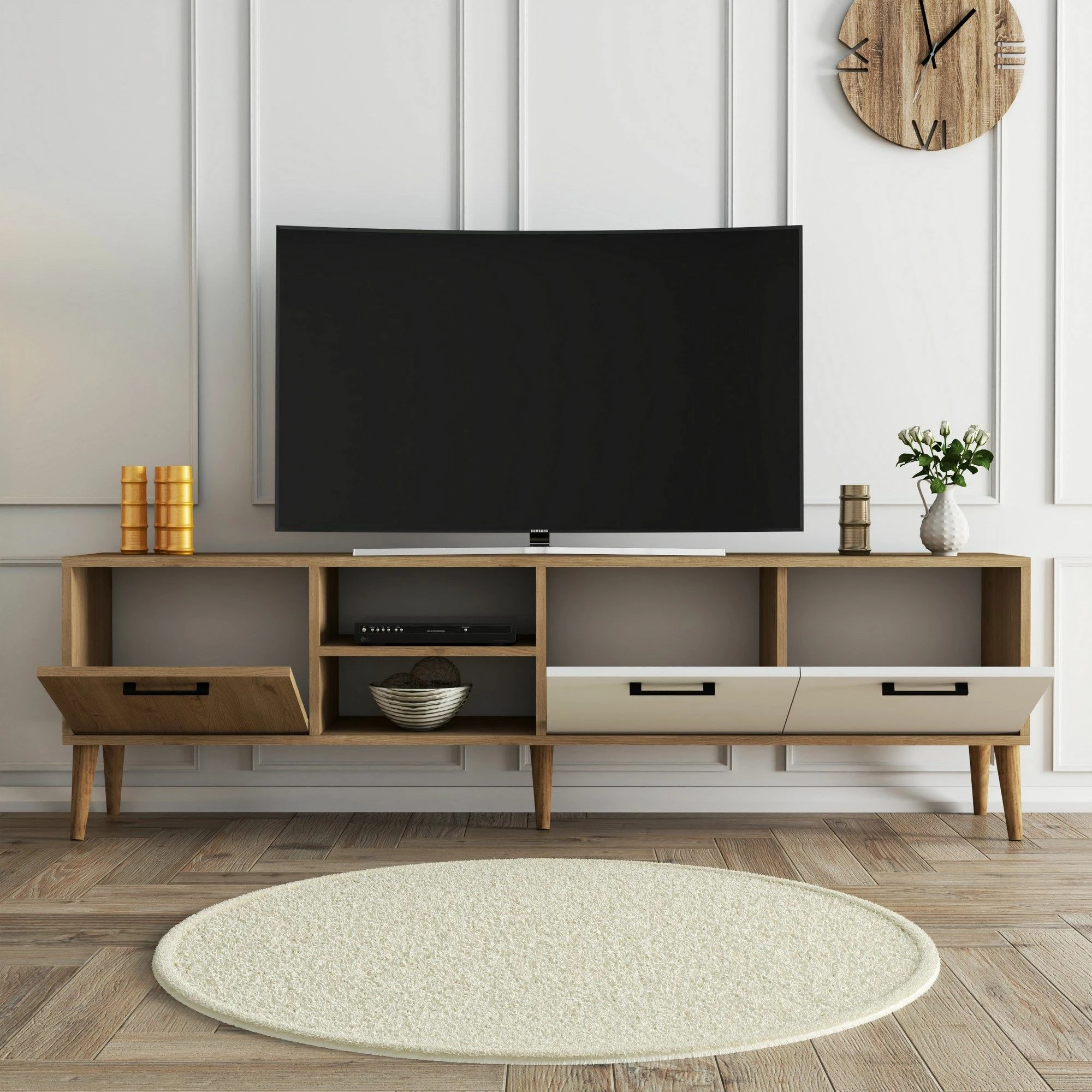 Komodë TV Hanah Home, Exxen - 1585, ngjyrë lis dhe e bardhë