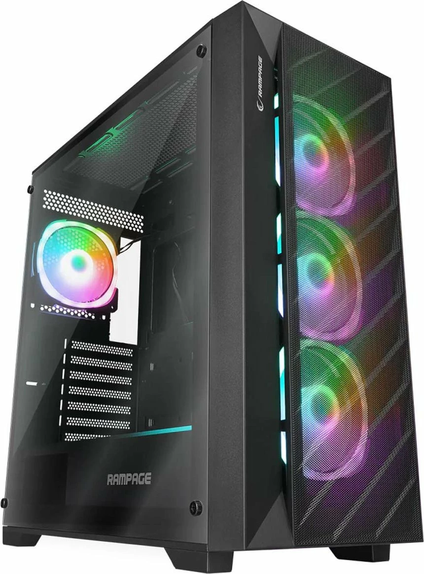 Kasë Rampage Prime Mesh ARGB, Midi Tower, ATX/E-ATX, 4x ARGB fan, e zezë
