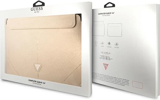 Mbështjellës laptopi Guess Saffiano Triangle Logo, 16", Bezhe