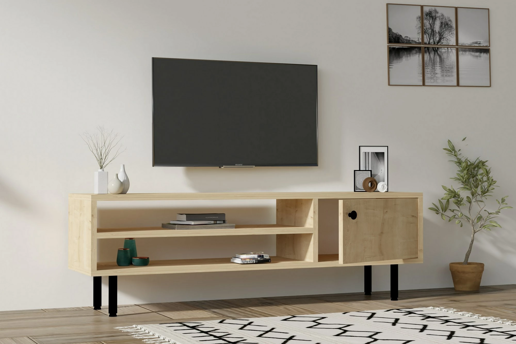 Konsolë TV Hanah Home, ngjyrë lis Sapphire Oak, 120x38x30cm