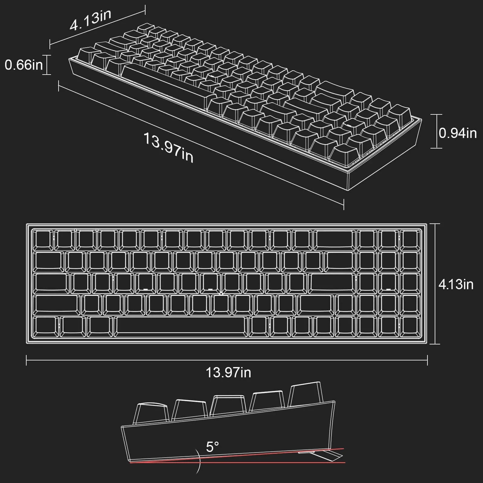 Tastierë mekanike Redragon Pollux K628RGB Pro 75% (78 taste), RGB, Outemu Red, USB-C/2.4GHz/Bluetooth