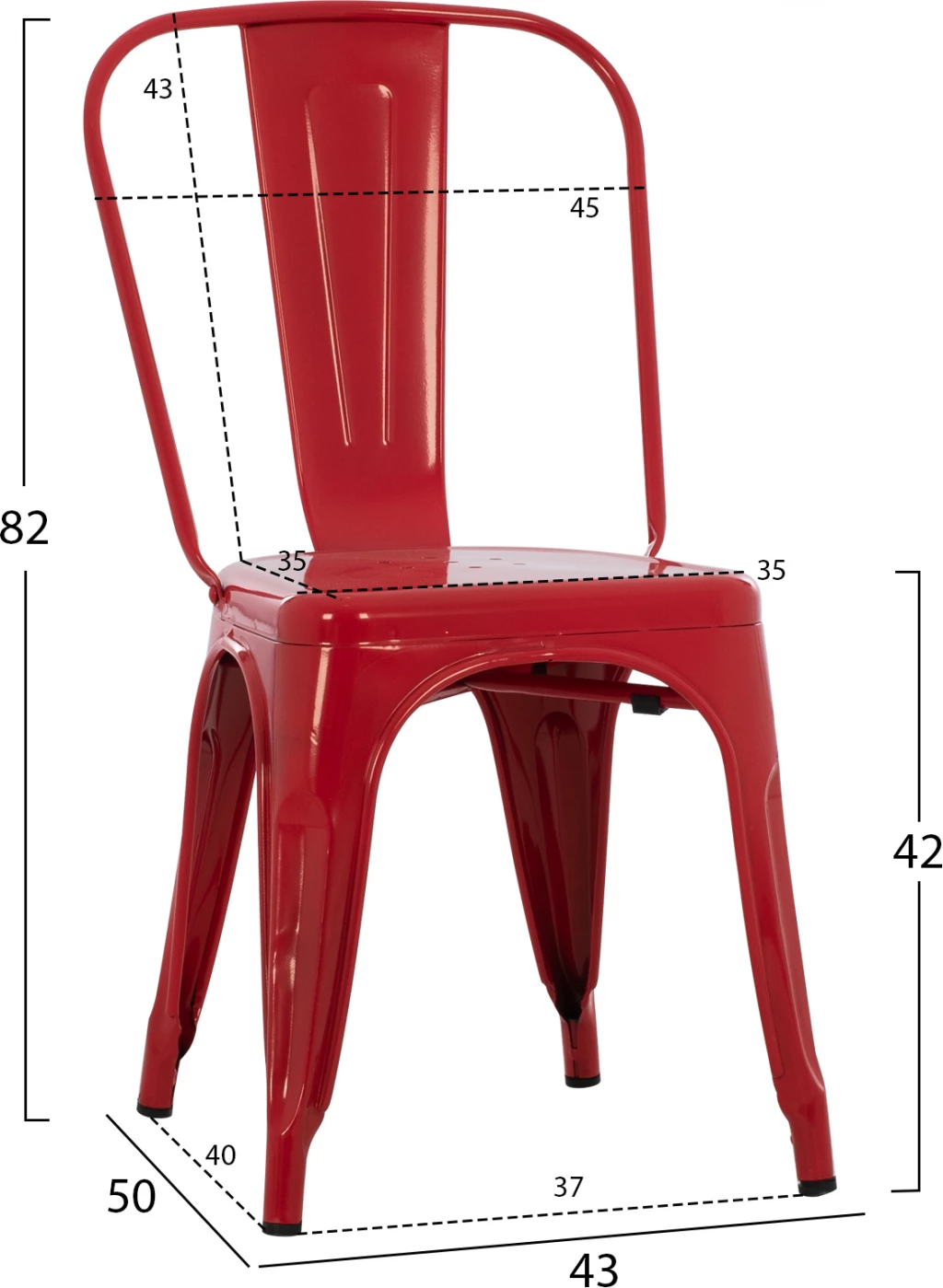 Karrige për ngrënie Melita FH8641.04 metalike, ngjyrë e kuqe, 43x50x82H cm