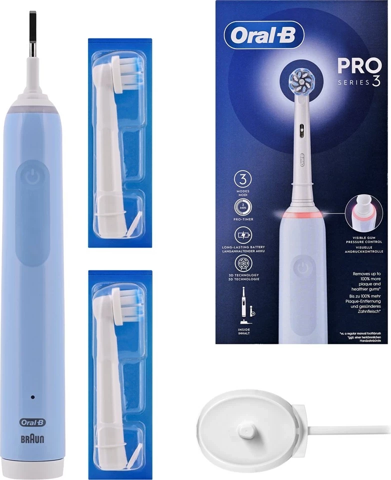 Furçë dhëmbësh elektrike Braun Oral-B Pro 3 Pro3 3000, për të rritur, 2 koka, e zezë/blu