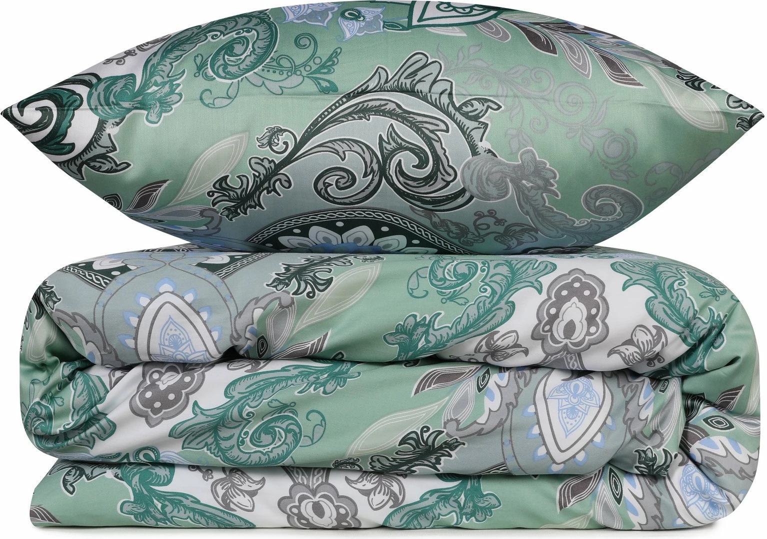 Set mbulesë për jorgan dopio satin, L'essentiel, ngjyrë mente, jeshile, e bardhë