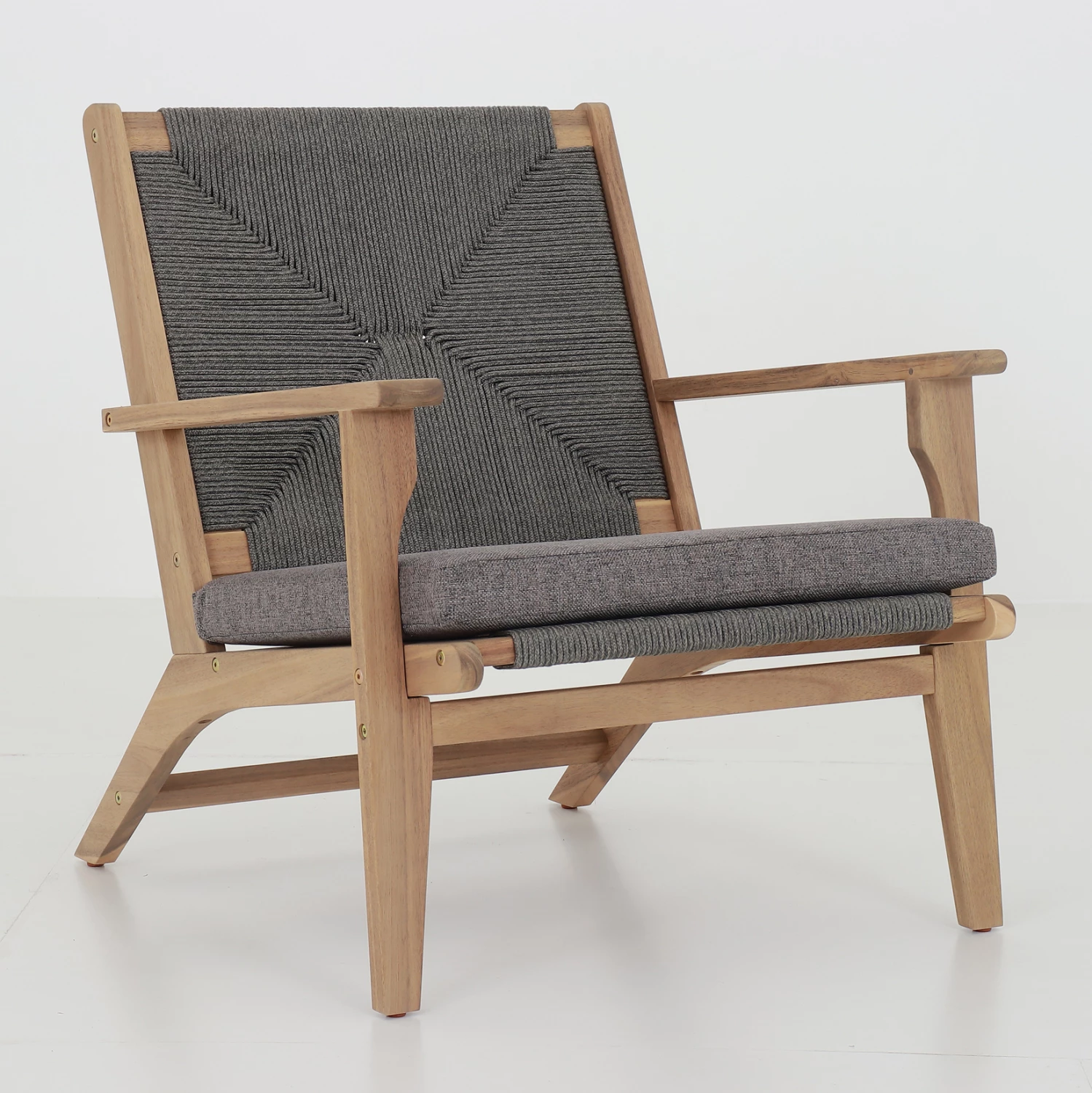 Fotel FORTUNA, dru akacie natyrale, litar dhe jastëk gri, 64x78.5x79cm